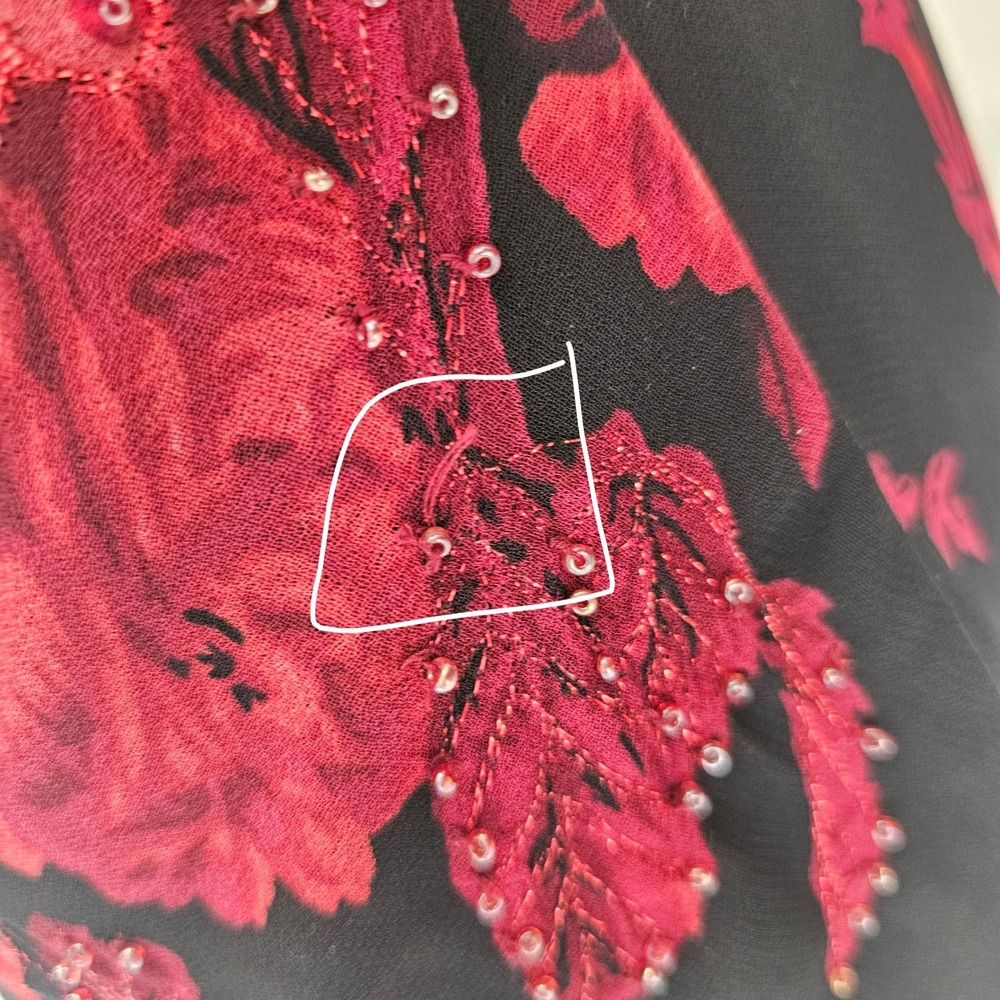 Connected Apparel Red Floral Beaded Hi Low Dress Size Small Romantic Goth Formal - Picture 10 of 12